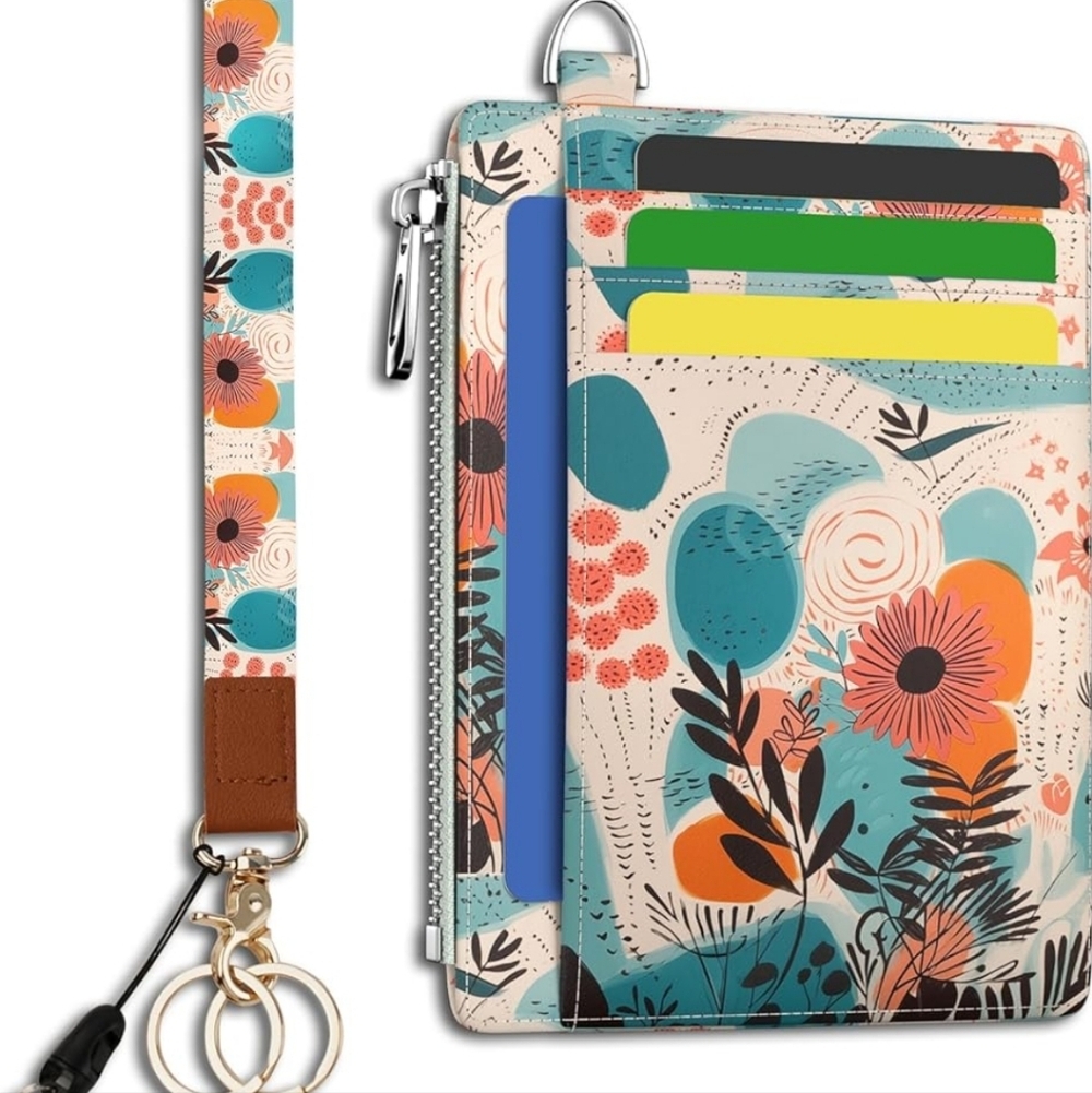 Floral Pattern Phone Wallet Case with Strap